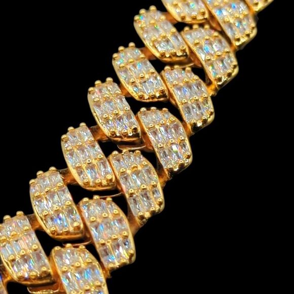 8inch x 20mm 14K Gold Finish Miami Cuban Baguette CZ Bracelet. - Picture 8 of 13